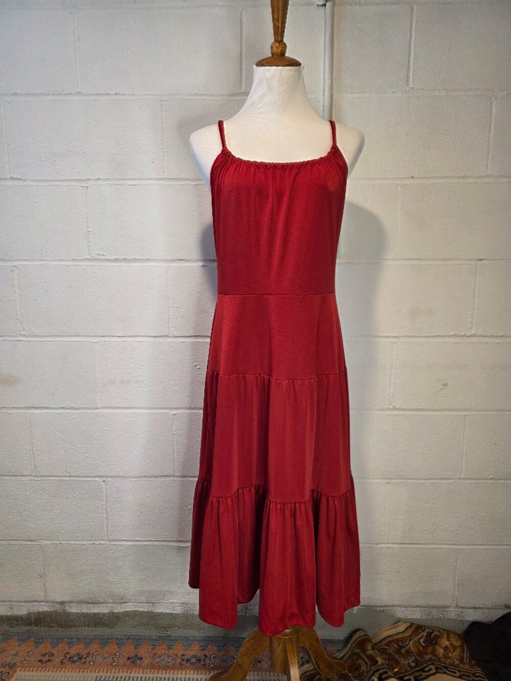 True Vintage 70's Western Trad Wife Mobwife Girly Red Strappy Summer Dress